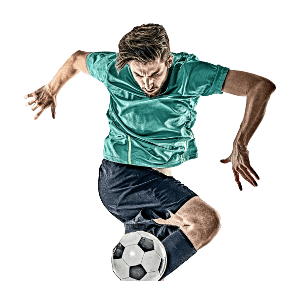 A football player kicking a ball at high-speed